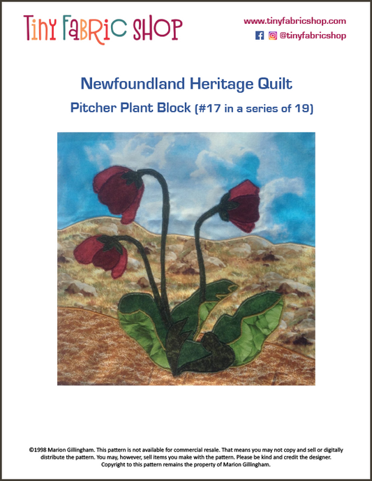 Newfoundland Heritage Quilt  #17 of 19 Pitcher Plant Block Pattern